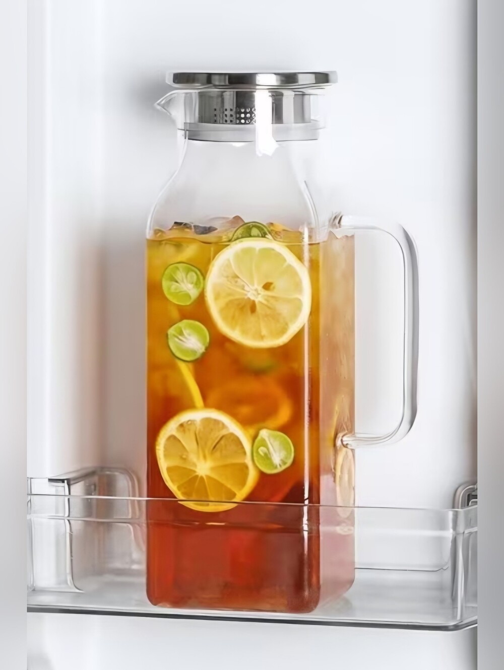 Glass Beverage Pitcher with Stainless Steel Lid - Clear - 32oz